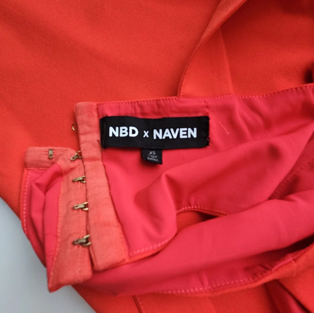 NBD × NAVEN Tiffany Fire Engine Red One-piece Cut Out Split Leg Jumpsuit - Picture 11 of 12